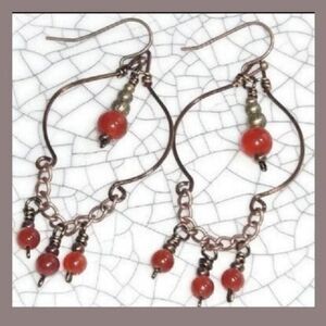 Boho Earrings 025# Gemstone Carnelian red dangle earrings 025# OOAK